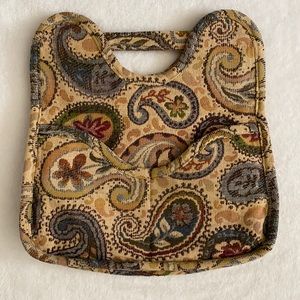 {VTG} Carpetbags of America | 60s 70s Floral Paisley Tapestry Boho Handbag Tan